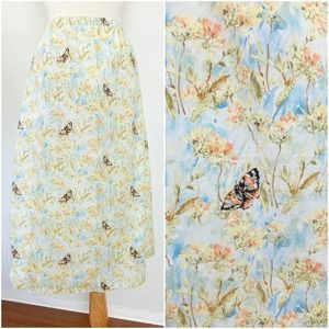 Vintage 90s Womens Butterfly Floral Midi Skirt //‎ Size M or L